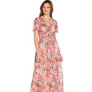 Adrianna Papell Womens Metallic Pleated Twist Gown